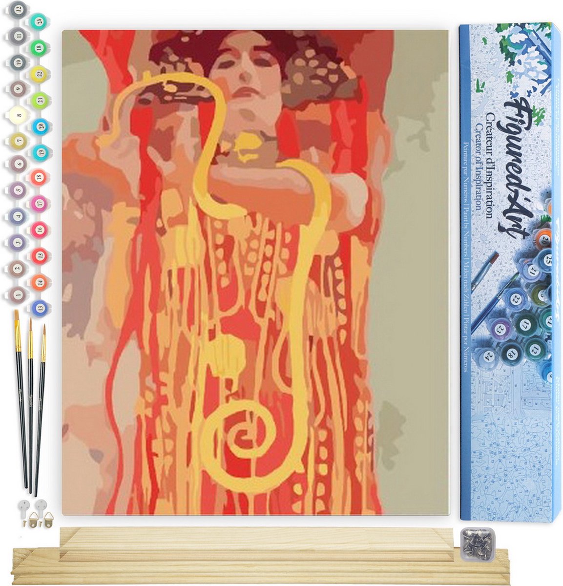 FiguredArt Schilderen op Nummer Volwassenen canvas Gustav Klimt - Geneeskunde - Handwerk acrylverf Kit DIY Compleet - 40x50cm met DIY houten lijst